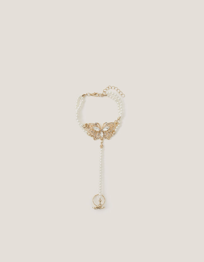 Pearl Butterfly Ring & Hand Chain, , large