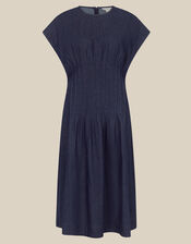 Jasmin Pleated Denim Midi Dress, Blue (DENIM BLUE), large