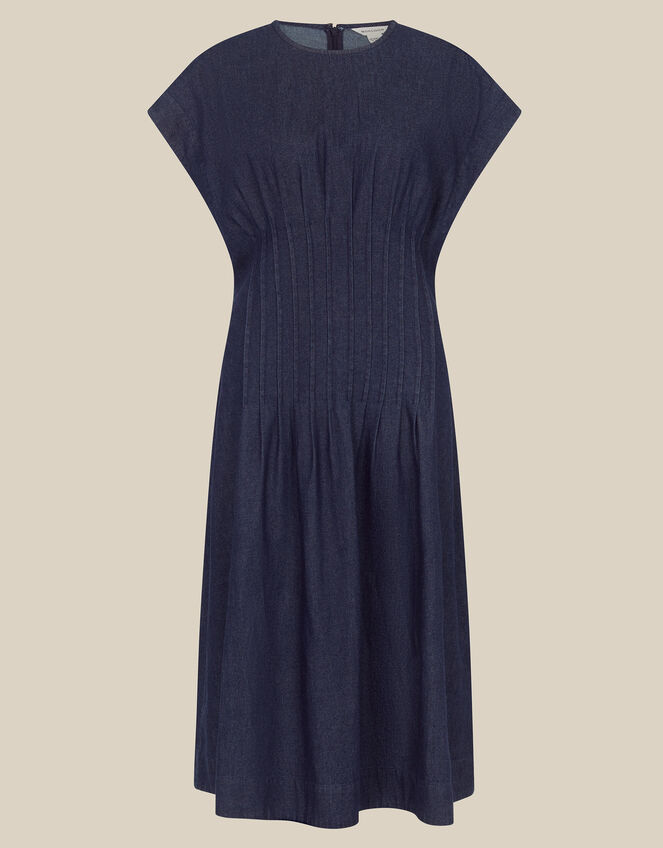 Jasmin Pleated Denim Midi Dress, Blue (DENIM BLUE), large
