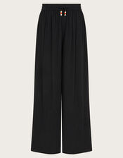 Wide Leg Crinkle Trousers, Black (BLACK), large