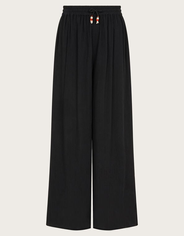 Wide Leg Crinkle Trousers, Black (BLACK), large