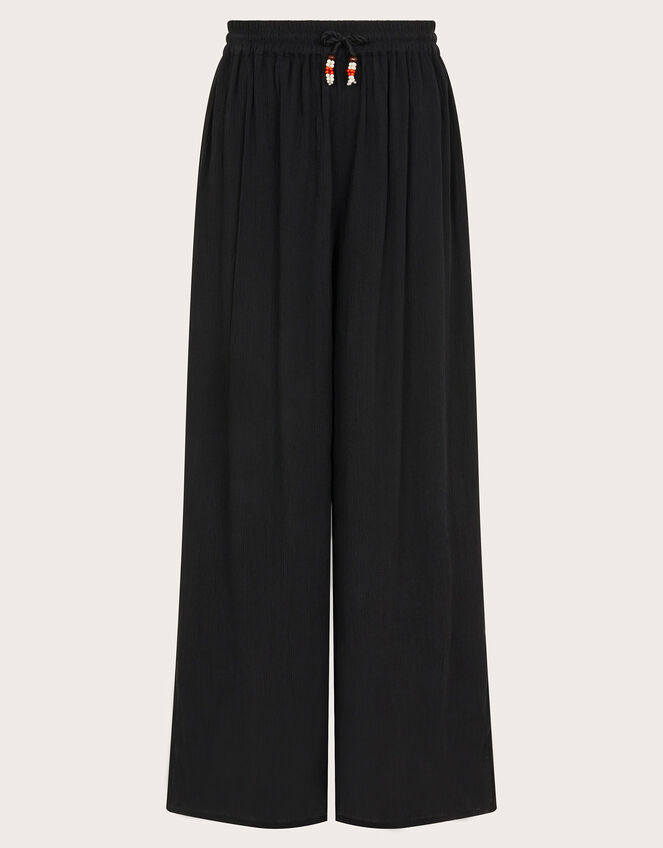 Wide Leg Crinkle Trousers, Black (BLACK), large