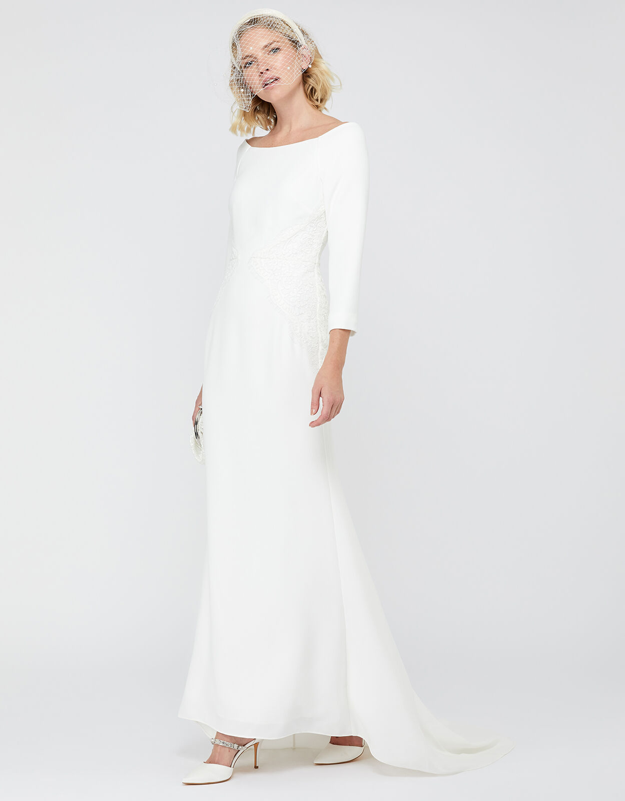 bardot midi wedding dress