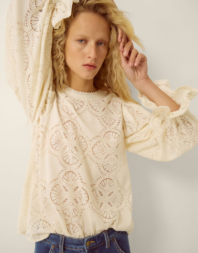 Imogen Lace Insert Blouson Blouse, Ivory (IVORY), large