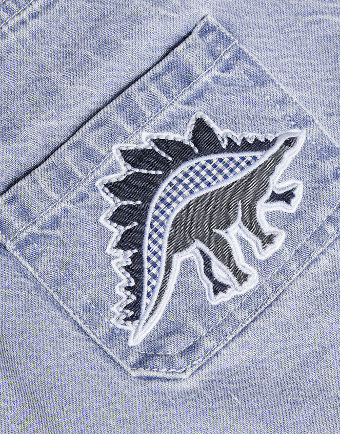 Duggie Dinosaur Denim Dungarees, Blue (BLUE), large