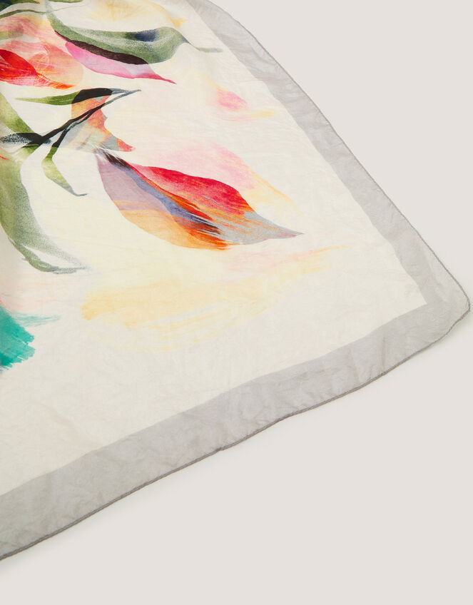 Aimee Lou Floral Square Silk Scarf, Blue (BLUE), large