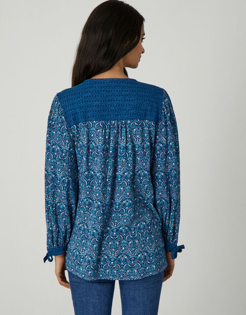 Paisley Print Embellished Jersey Top, Blue (NAVY), large