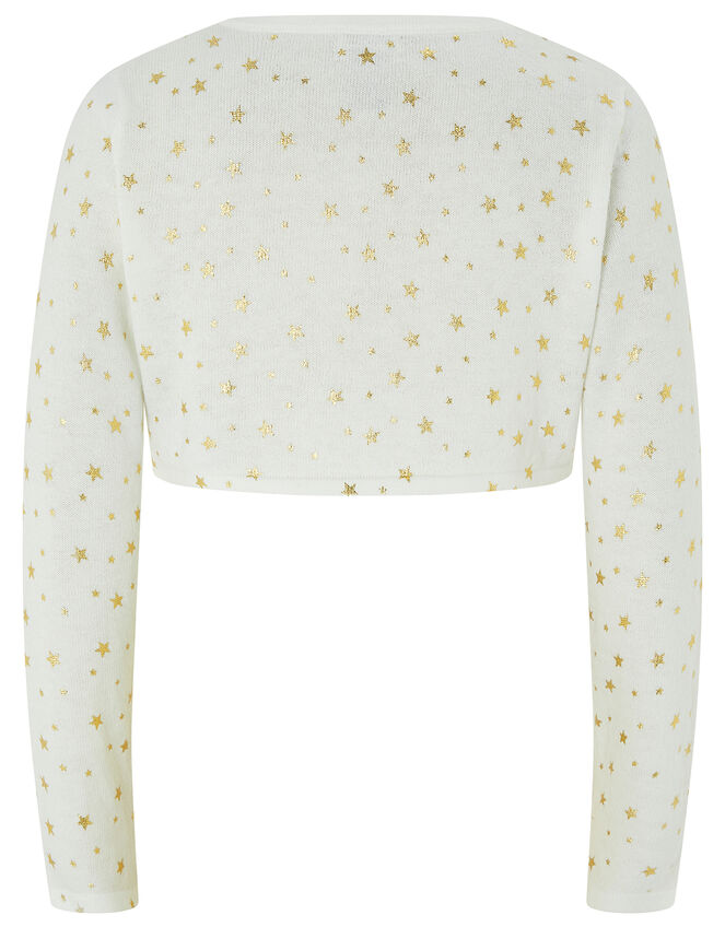 Metallic Star Cropped Cardigan, Ivory (IVORY), large