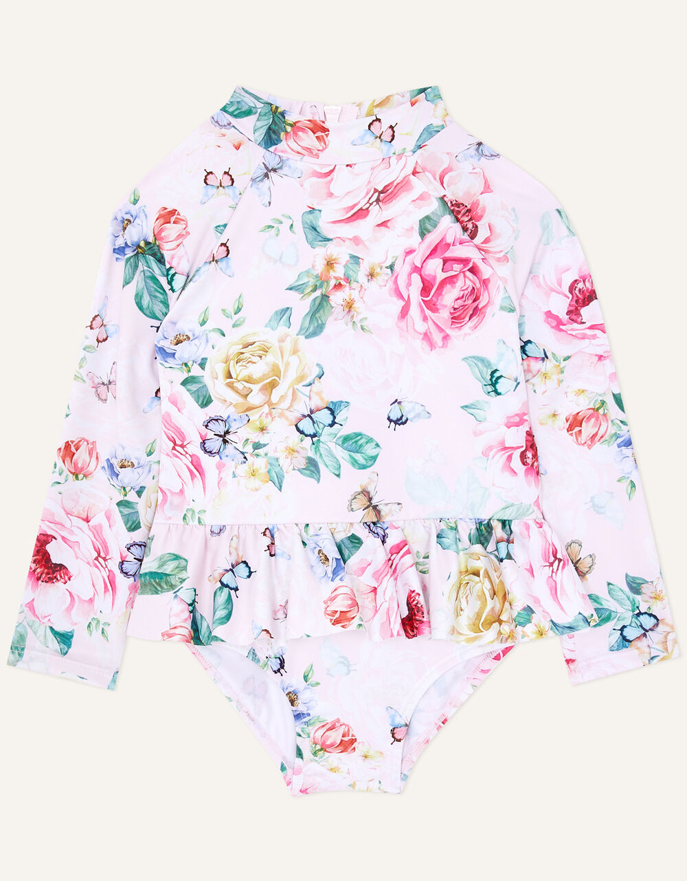 Babyhug Water Repellant V Cut Swimsuit With Floral Print - Pink
