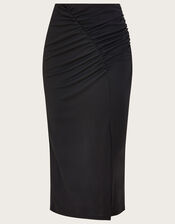 Ruched Crepe Jersey Skirt, Black (BLACK), large