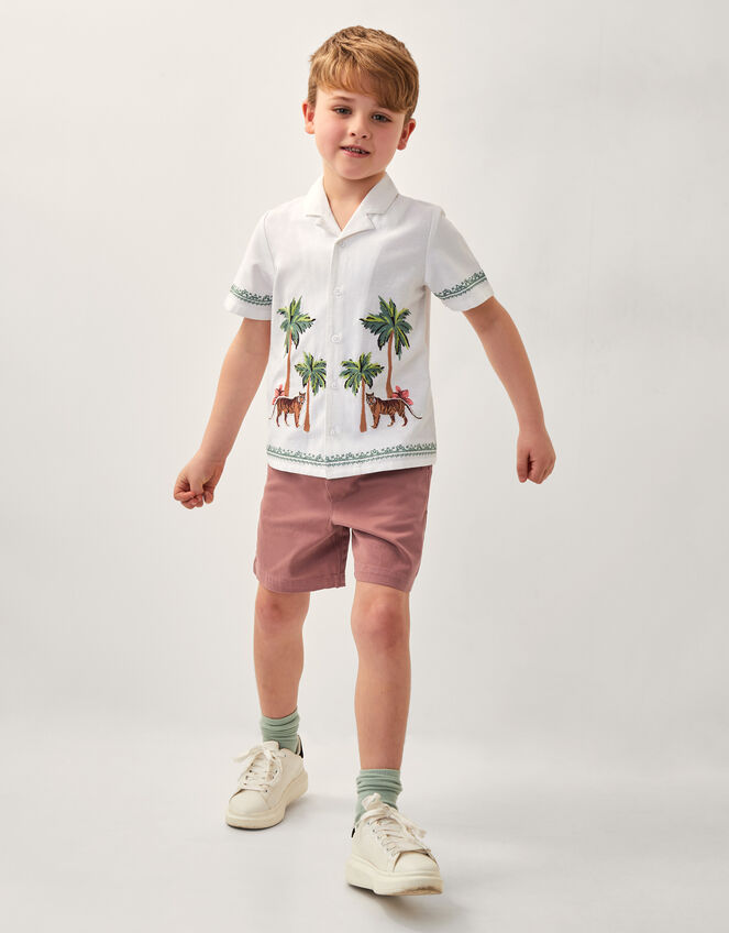 Tiger Embroidered Short Sleeve Shirt, Ivory (IVORY), large