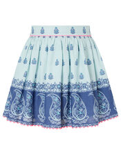Dannika Paisley Skirt in Linen and Organic Cotton, Blue (BLUE), large