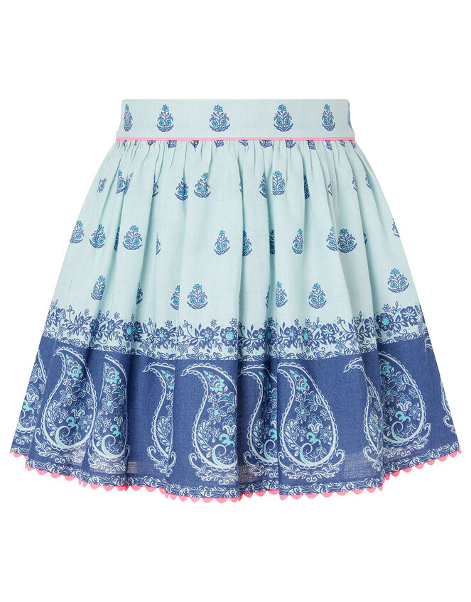 Dannika Paisley Skirt in Linen and Organic Cotton, Blue (BLUE), large