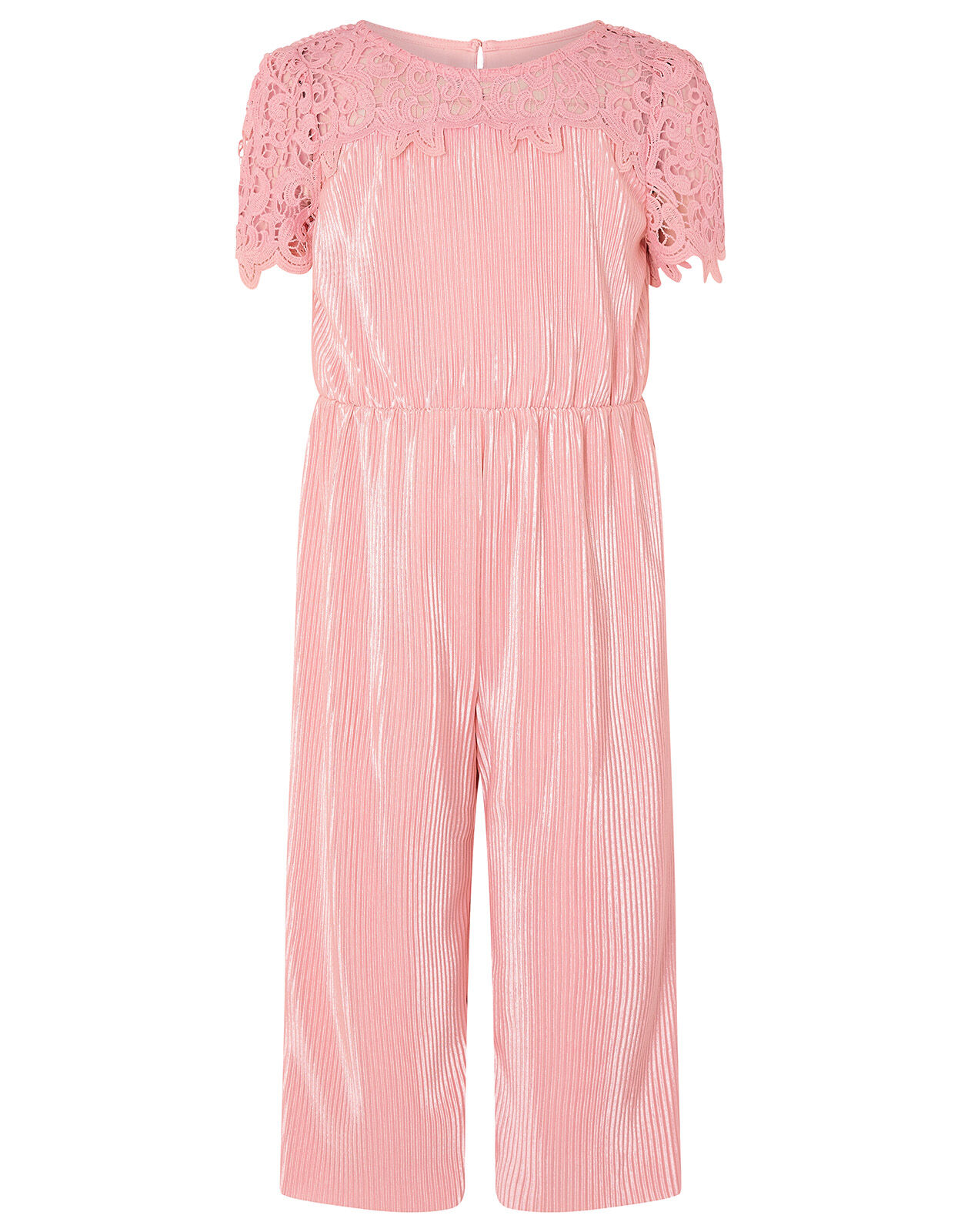 Lace Yoke Plisse Jumsuit Pink