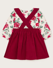 Newborn Floral Long Sleeve Top and Pinafore Set, Red (RED), large