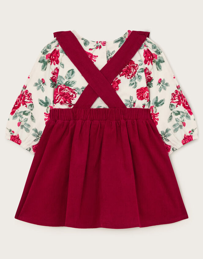 Newborn Floral Long Sleeve Top and Pinafore Set, Red (RED), large