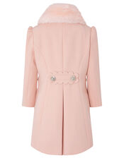 Scallop Trim Double-Breasted Coat, Pink (PINK), large