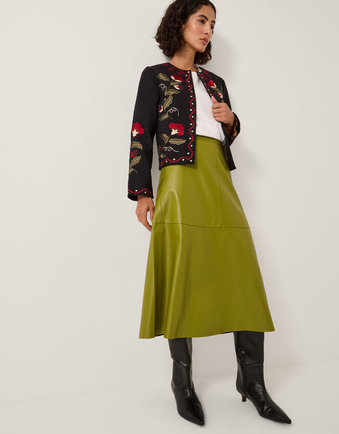 Pippa Faux Leather Midi Skirt Green Skirts Monsoon