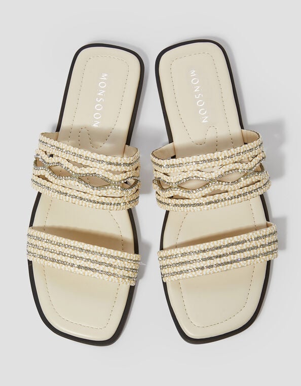 Macy Diamante Strap Slide Sandals, Cream (CREAM), large