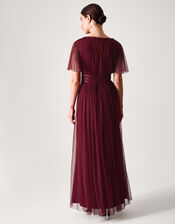 Emily Short Sleeve Tulle Bridesmaid Dress, Red (BURGUNDY), large