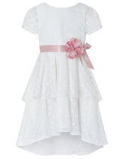 Ingrid Shimmer Spot Dress with Tiered Skirt, White (WHITE), large