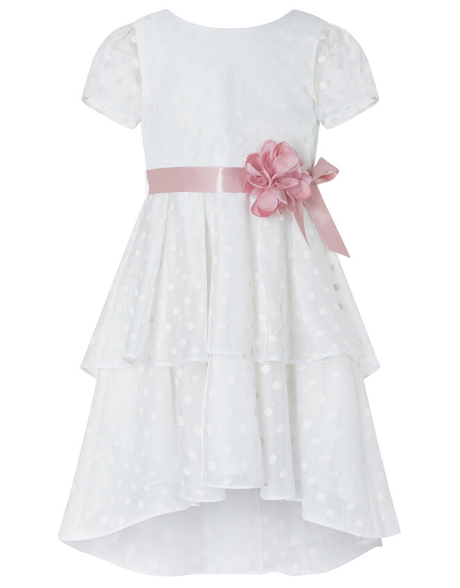 Ingrid Shimmer Spot Dress with Tiered Skirt, White (WHITE), large