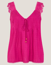 Celia Lace Pintuck Cami Top, Pink (PINK), large