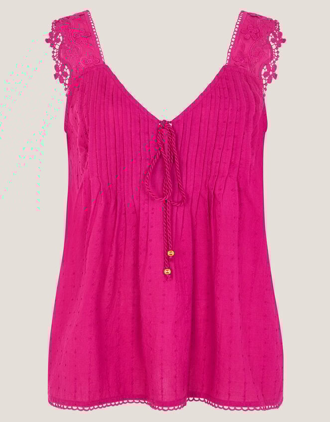 Celia Lace Pintuck Cami Top, Pink (PINK), large