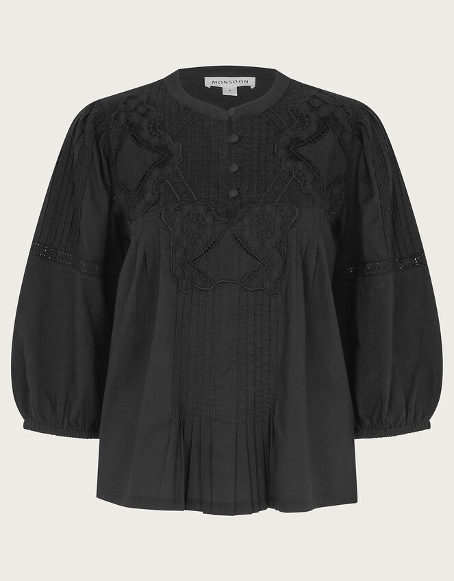 Larissa Lace Trim Top, Black (BLACK), large