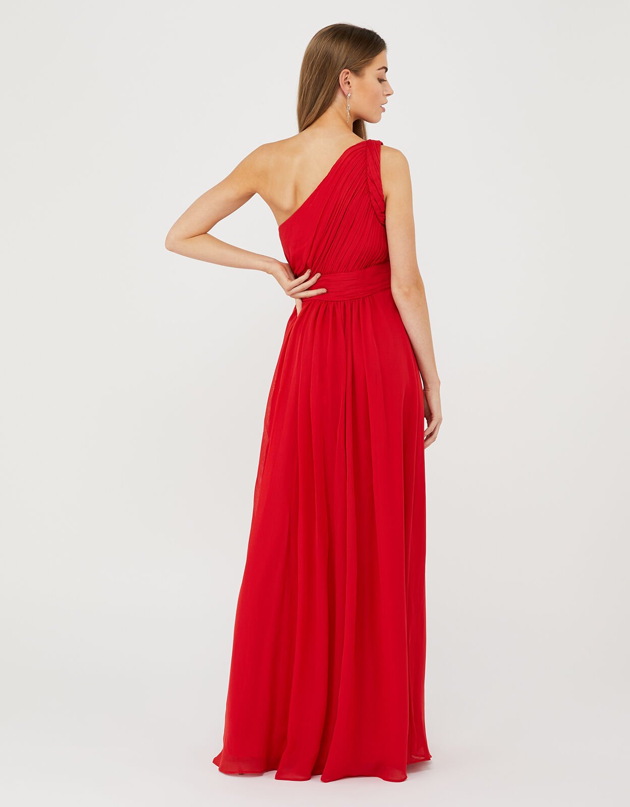 red one shoulder evening dress