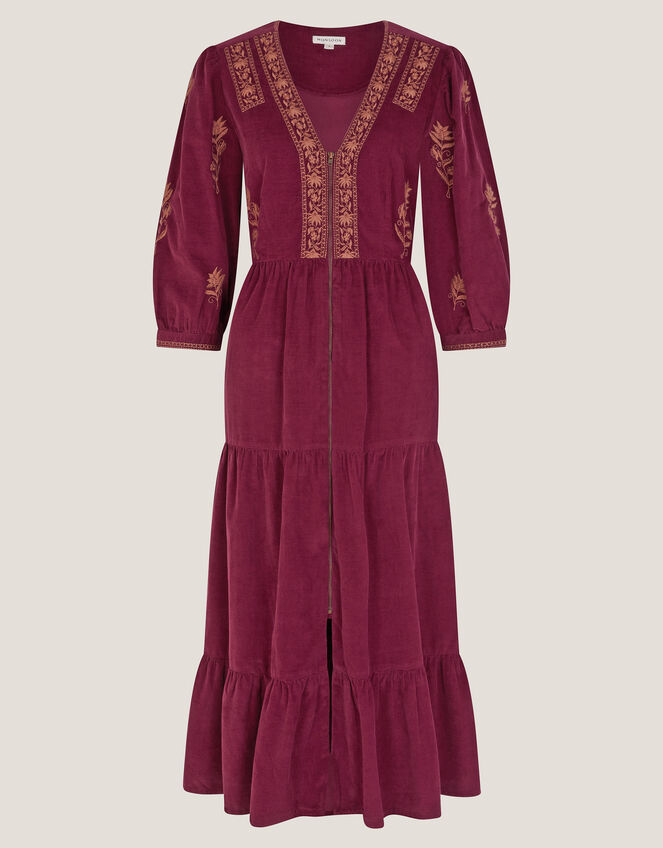 Mia Embroidered Corduroy Midi Dress, Red (CHERRY), large