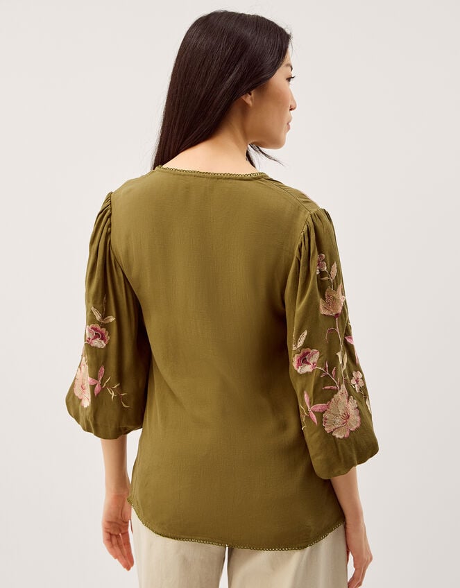 Amelie Floral Embroidered Blouse, Green (OLIVE), large