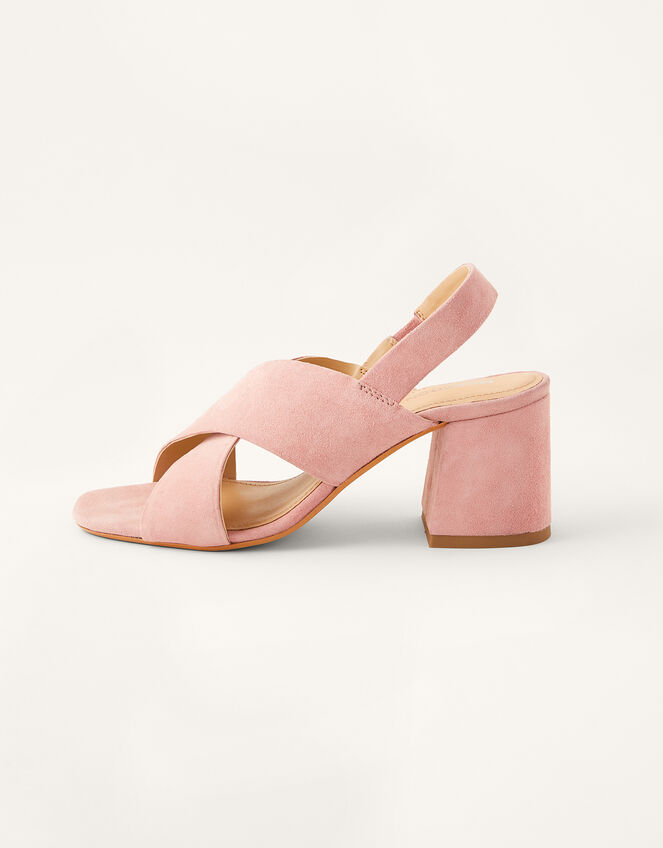 Suede Cross-Over Block Heel Sandals Pink | Women's Shoes | Monsoon UK.