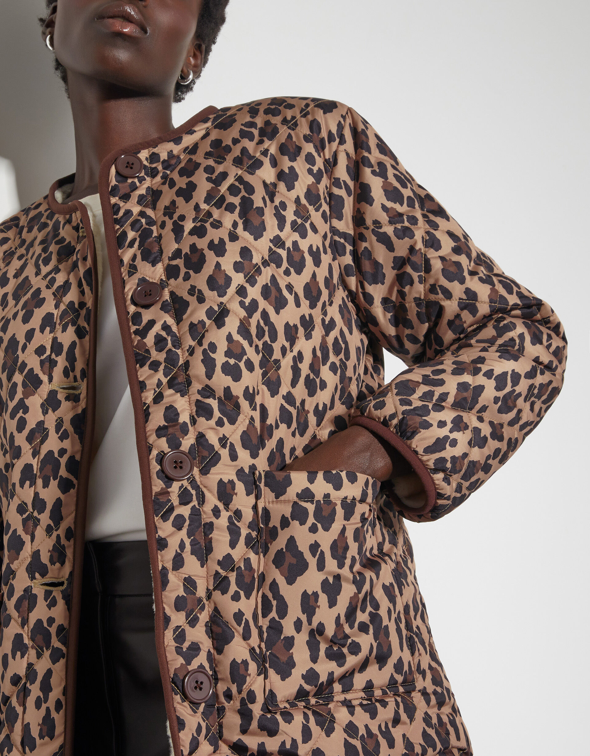 Rue Reversible Quilted Leopard Print Jacket Brown