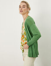 Trim Cardigan in Linen Blend, Green (GREEN), large