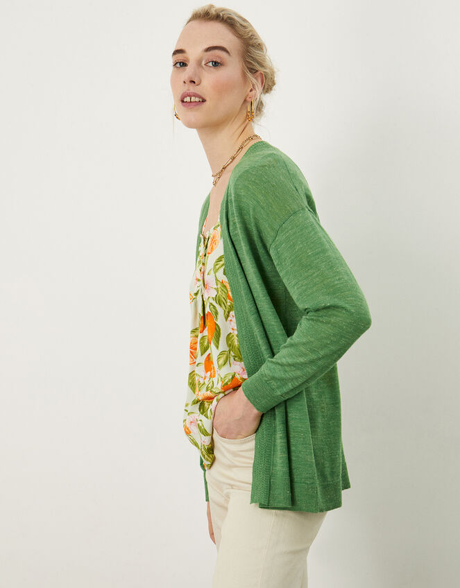Trim Cardigan in Linen Blend, Green (GREEN), large