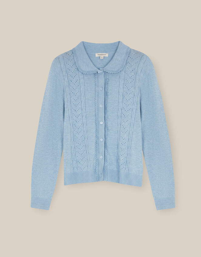 Carey Cable Knit Cardigan, Blue (PALE BLUE), large