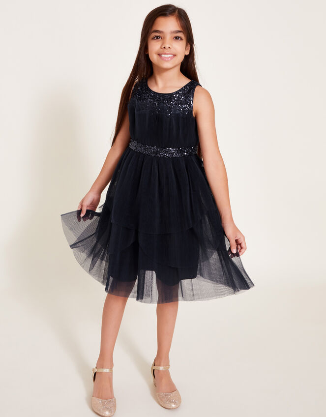 Abbey Sequin Pleated Tulle Dress, Blue (NAVY), large