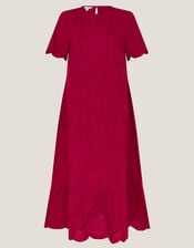 Orla Short Sleeve Broderie Midi Dress, Red (RED), large