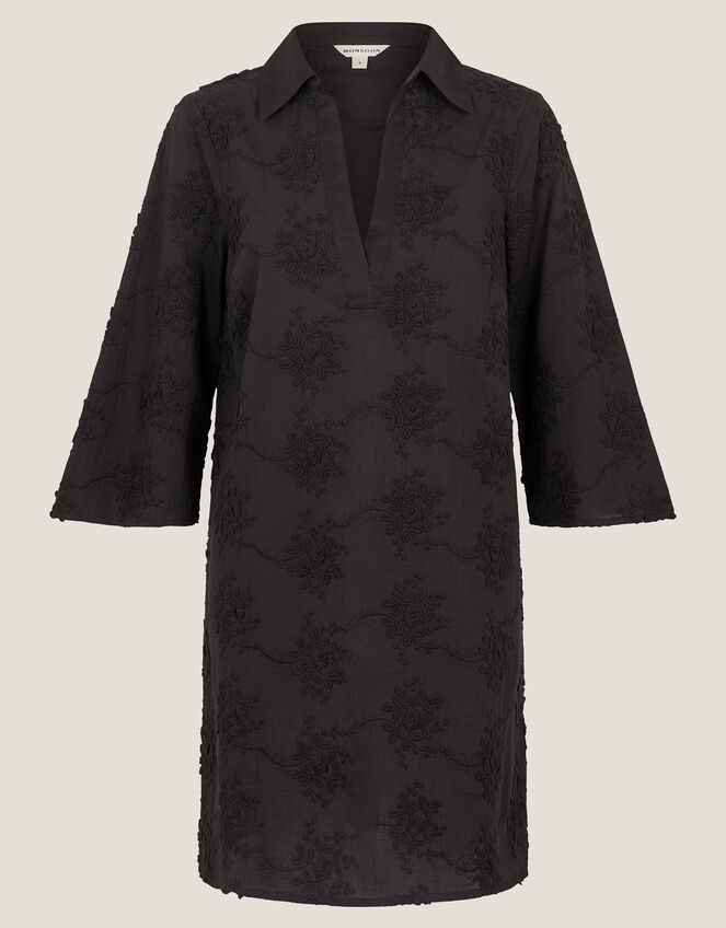 Harika Embroidered Mini Shirt Dress, Black (BLACK), large