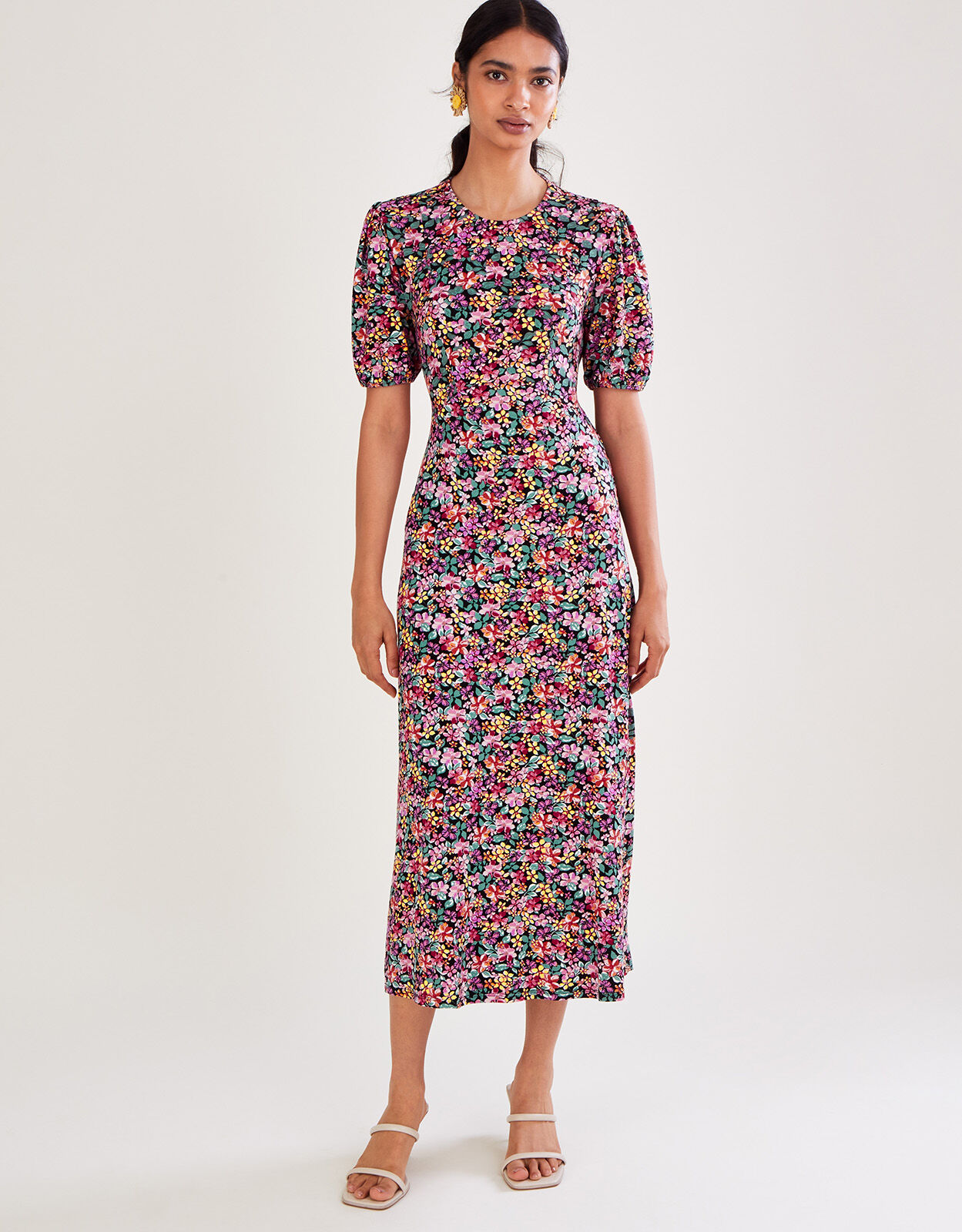 Vintage Floral Jersey Dress Black