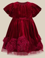 Baby Adelyn Rose Appliqu&eacute; Velvet Party Dress, Red (RED), large