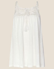 Linen Embroidered Plain Jersey Cami with LENZING™ ECOVERO™ , Ivory (IVORY), large