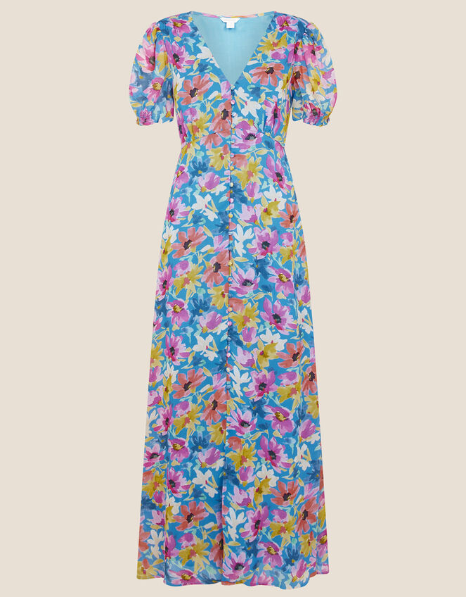 Shirrin Floral Tea Dress, Blue (COBALT), large