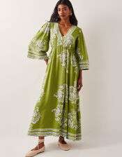 Miley Floral Print Midi Dress, Green (GREEN), large