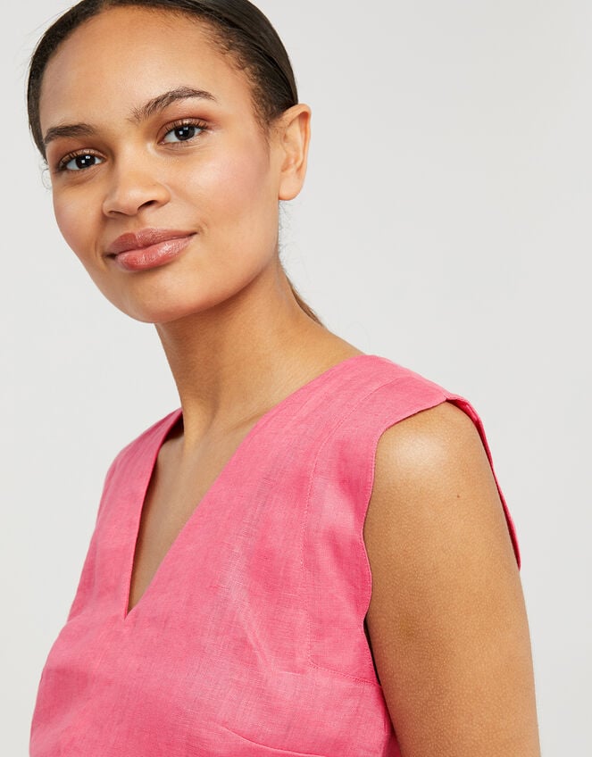 Lotus Scallop Sleeveless Top in Pure Linen, Pink (PINK), large
