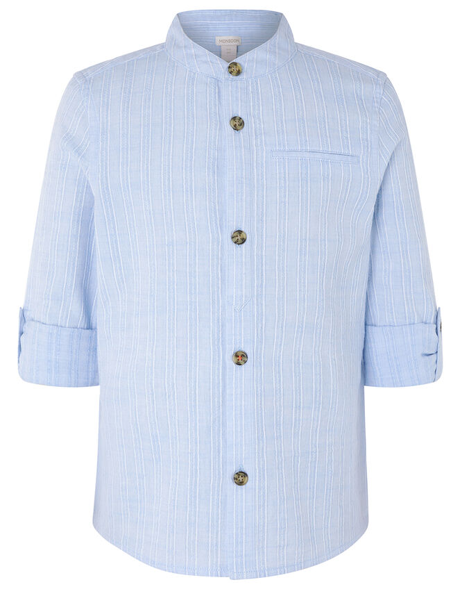 Jamie Textured Shirt in Pure Cotton, Blue (BLUE), large