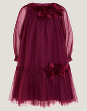 Naina Tulle Floral Corsage Swing Dress, Red (CHERRY), large