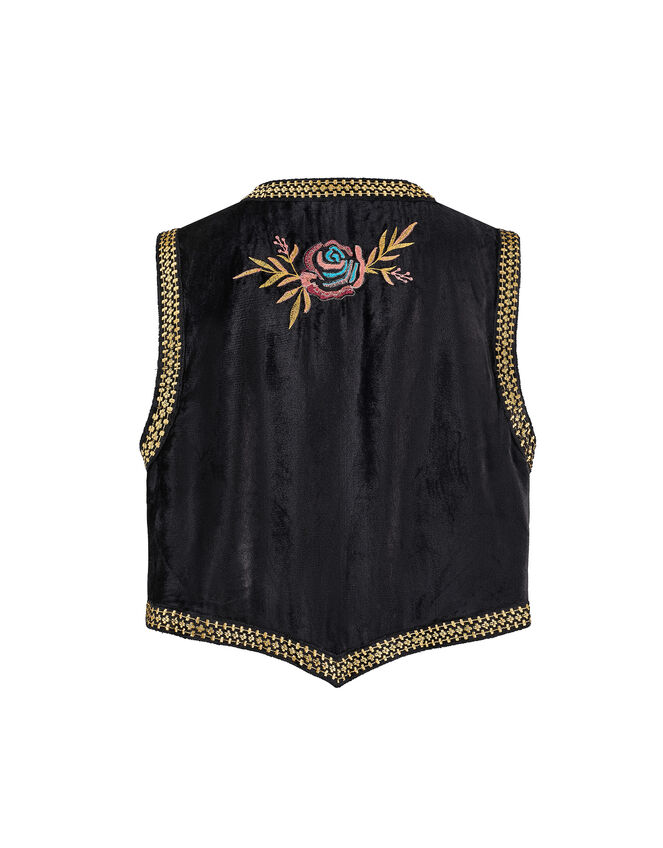 East Talia Velvet Embroidered Gilet, Black (BLACK), large