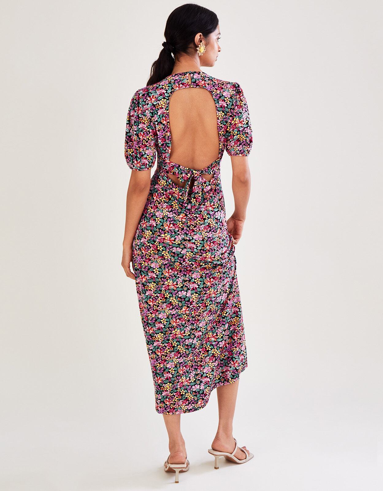Vintage Floral Jersey Dress Black
